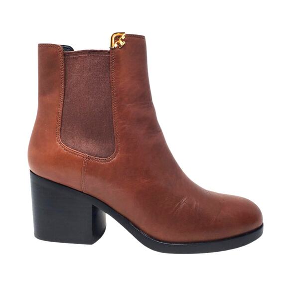 Tory Burch Nicola 65MM Ankle Boot Waxed Leather Prairie Brown 32443 Size 7 M - Picture 1 of 10